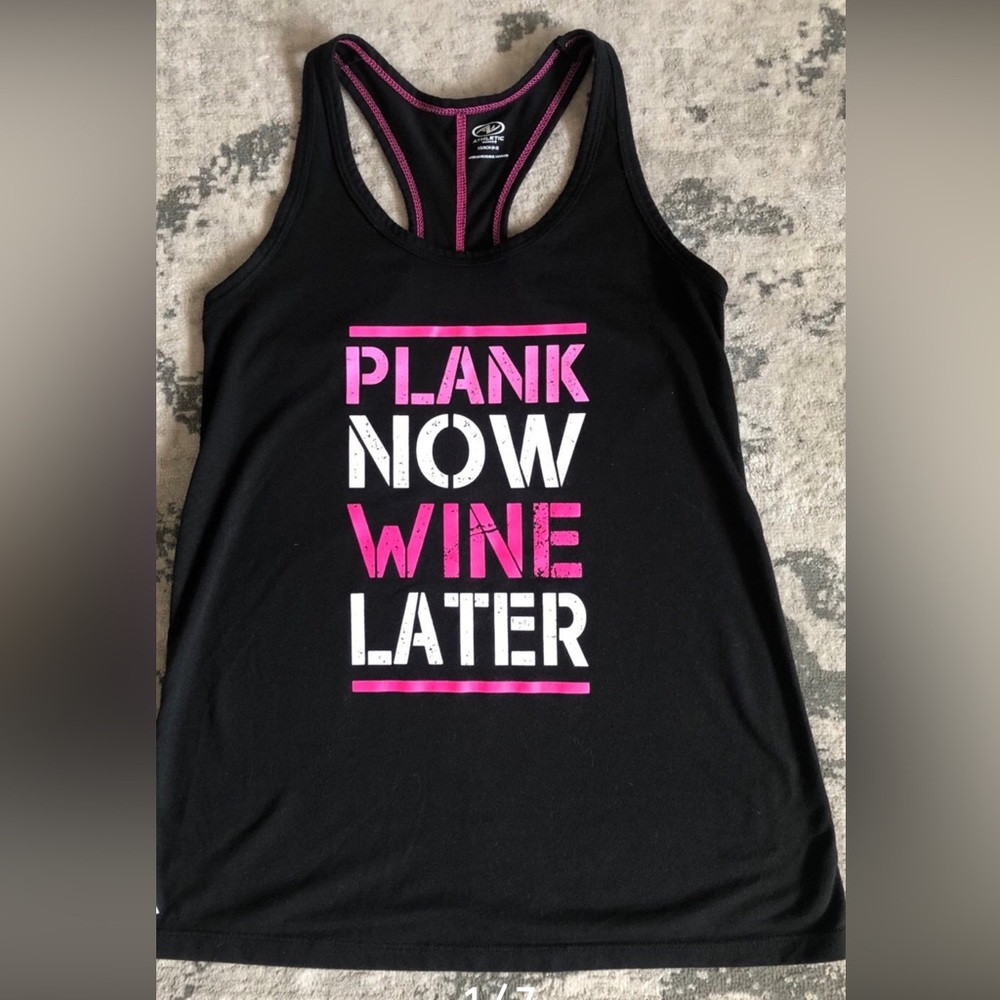 Athletic Works Top Racer Back Tank XS 2 Plank Now Wine Later Black Pink